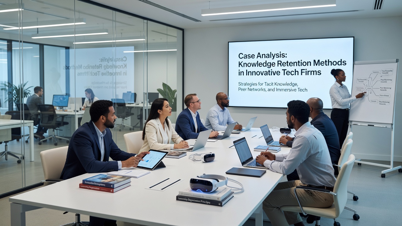 Team members reviewing shared knowledge repositories in a modern tech office setting